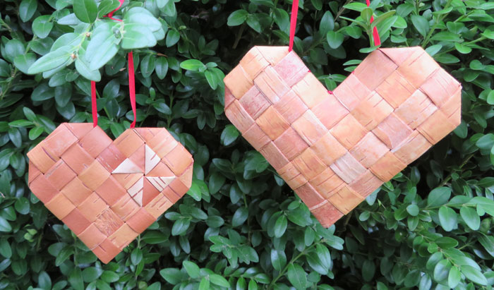 birch bark heart ornaments